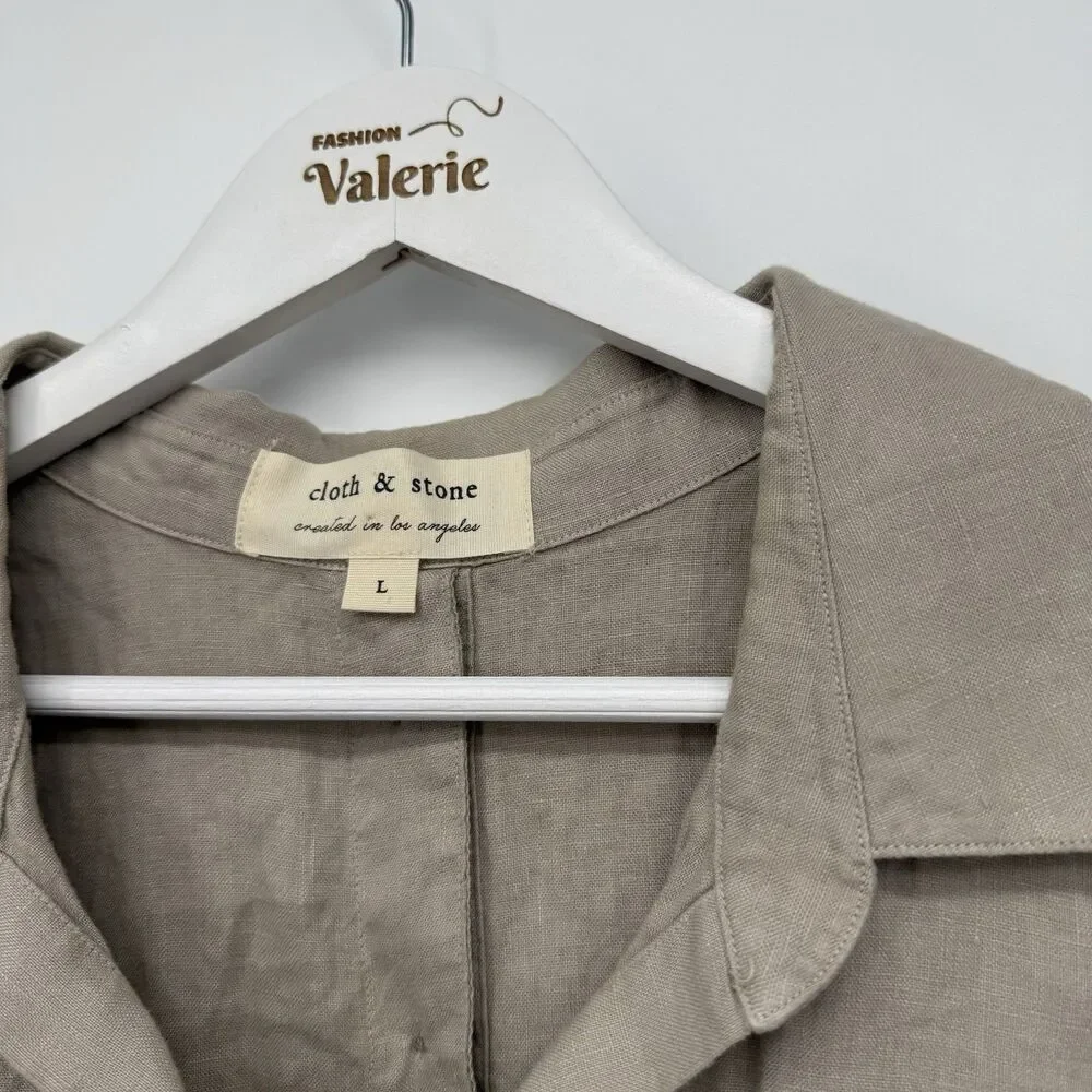 Cloth & Stone Taupe Tan Linen Collared Tank Top Sleeveless Size Large Boho - Picture 4 of 9